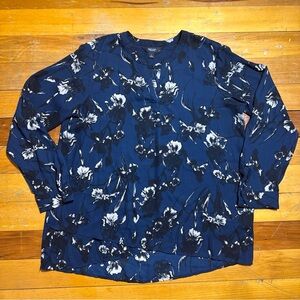 Simply Vera Vera Wang Women's Floral Print Long Sleeve Navy Blouse Top - Size L